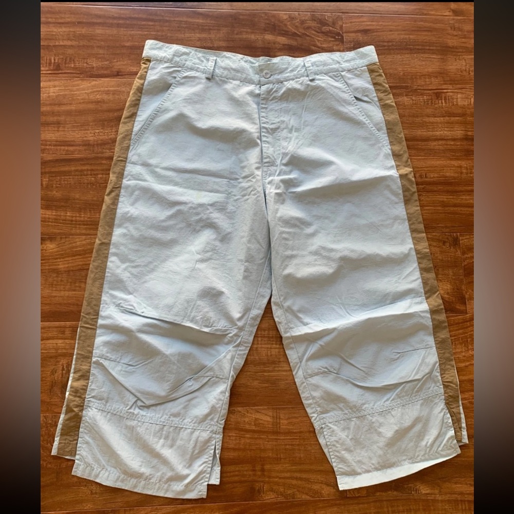 emale Mens Light Blue Tan Stripe 4 Pocket Casual Shorts Bottom 21”  Inseam Sz 36